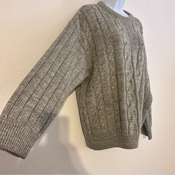 BRUMMELL Wool Taupe Cable Kit Fisherman’s Sweater Unisex Women XL Men L - Picture 3 of 8